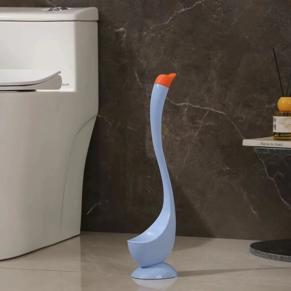 Swan Shape Long Handle Toilet Brush Dense Bristle Head Plastic.