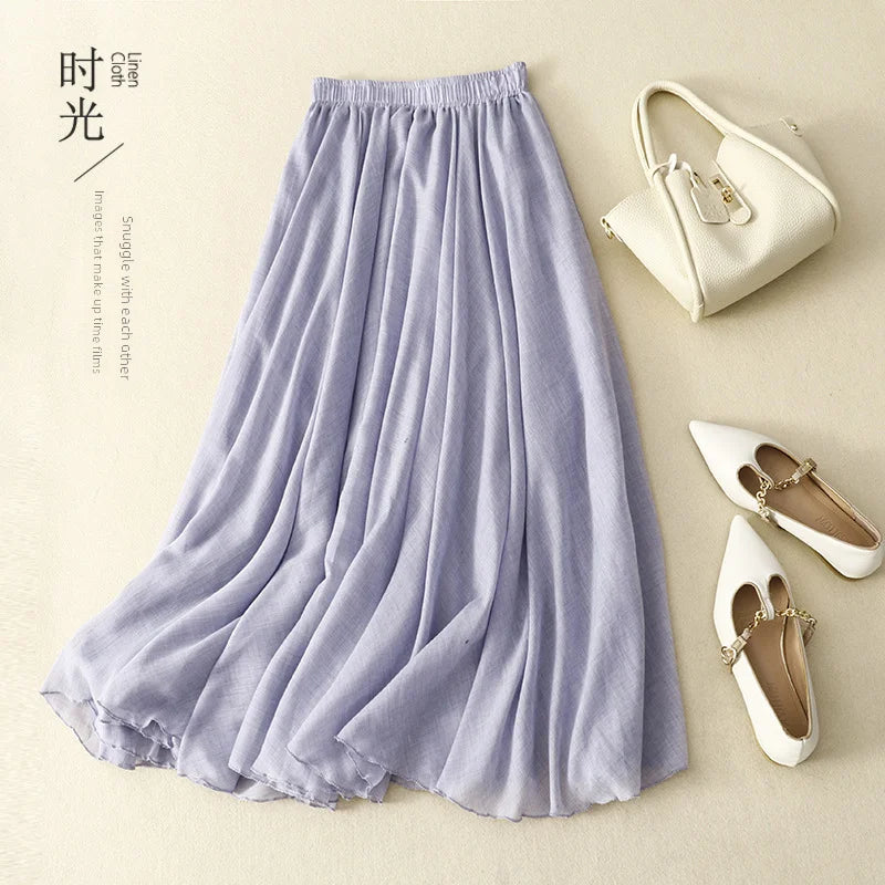 Slim Cotton Leaf Edge Double Layer Half Skirt Loose Waist.