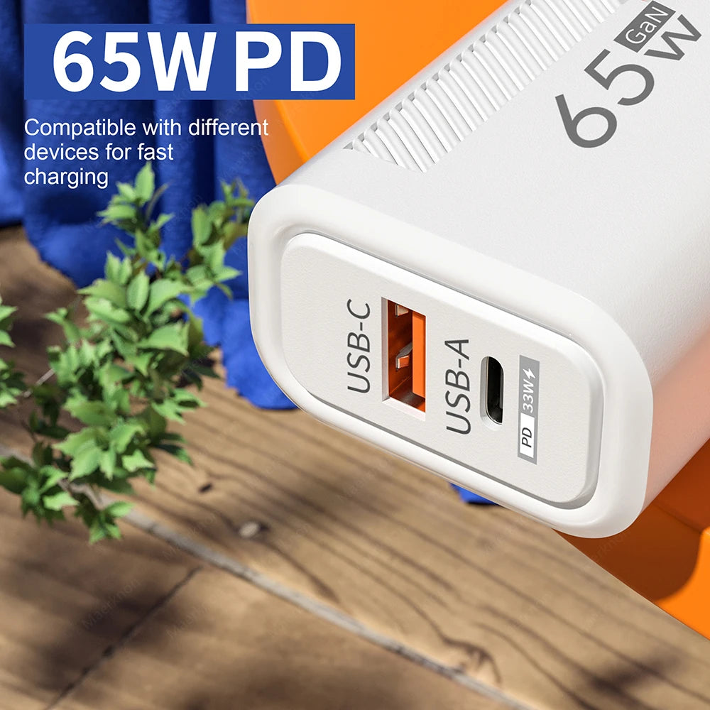 65W  Fast Charger Adapter For iPhone Samsung Xiaomi Type C Wall.