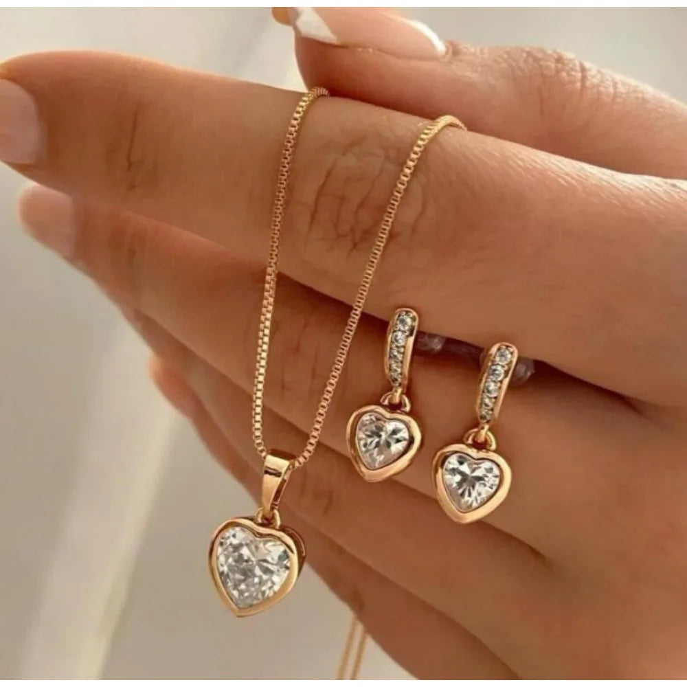 Vintage Jewelry Set Stylish Simple Necklace and Earrings Set with Imitation Pearl Pendant, Women's, Golden, Valentine's Day Gift
