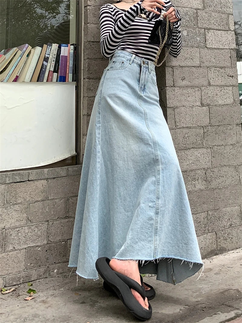 Autumn  High Waist A-Line Denim Skirt for Women.