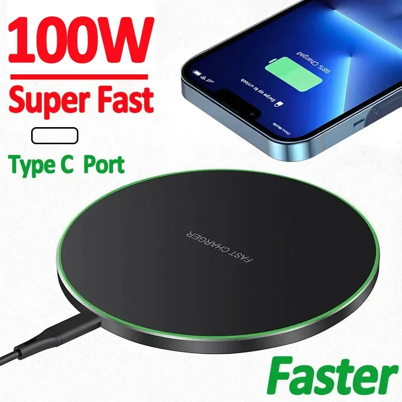 100W Fast Wireless Charger Pad For iPhone 15 14 13 12  X Pro Max 8 Samsung Galaxy S23 Xiaomi.