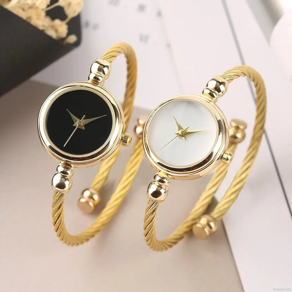 5PCS Women Simple Small Bracelet Watches Stainless Steel Retro Ladies Quartz Wristwatch Fashion Casual Female