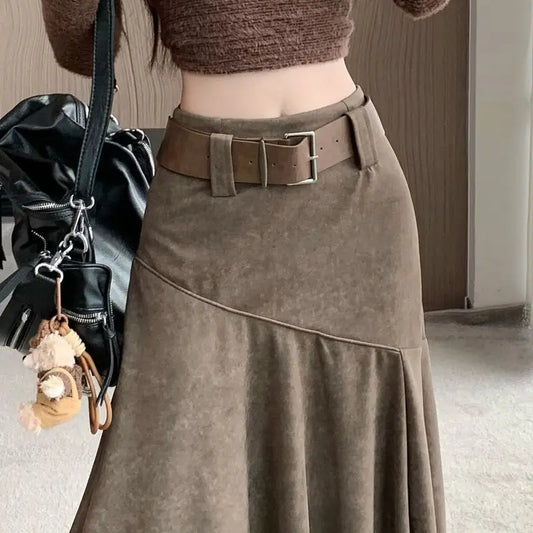 Women Clothing Autumn Korean Fashion Vintage High Waist.