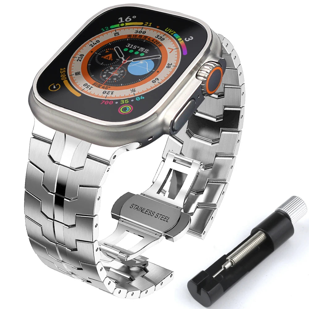 Stainless Steel Strap for Apple Watch Ultra 2 49mm 7 8 9 45mm 44mm Man Metal Link Bracelet iWatch Band 6 5 4 SE 3 42mm 41mm 40mm