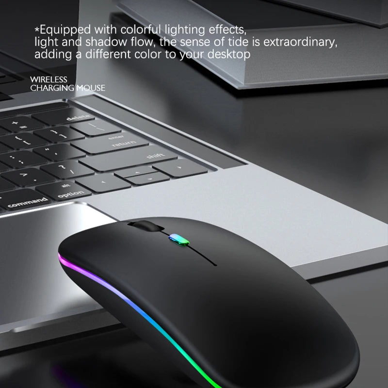 Rechargeable Bluetooth wireless mouse with USB connection.