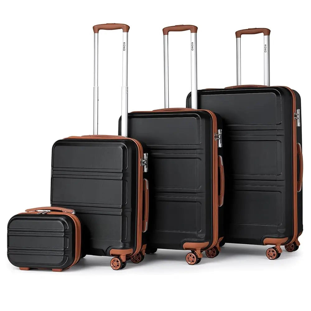 KONO 4-Pieces Hard Trunk Trunk Set Lightweight ABs Twin WHEELS Trolleys TSA Lock Suitcase Set S-M-L-XL