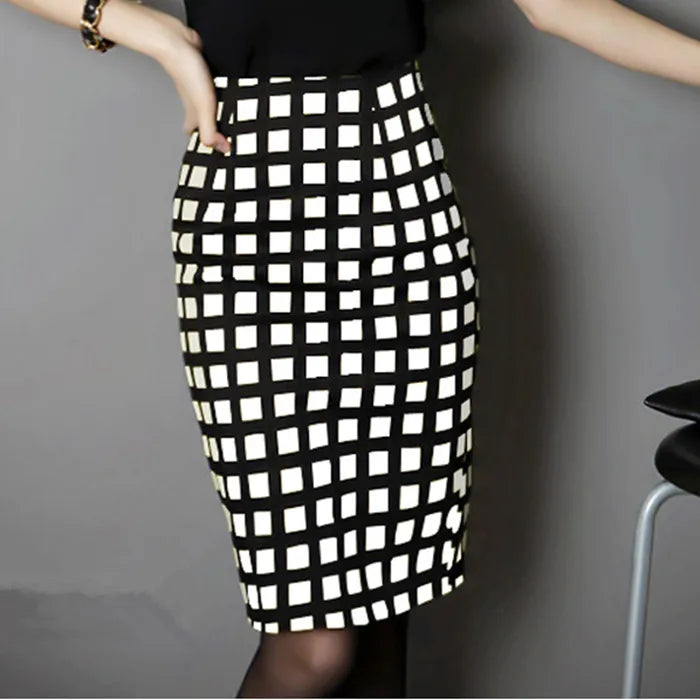 Summer Fashion Plus Size Women's Skirt Plaid Skirt New High Waist Pencil Skirt