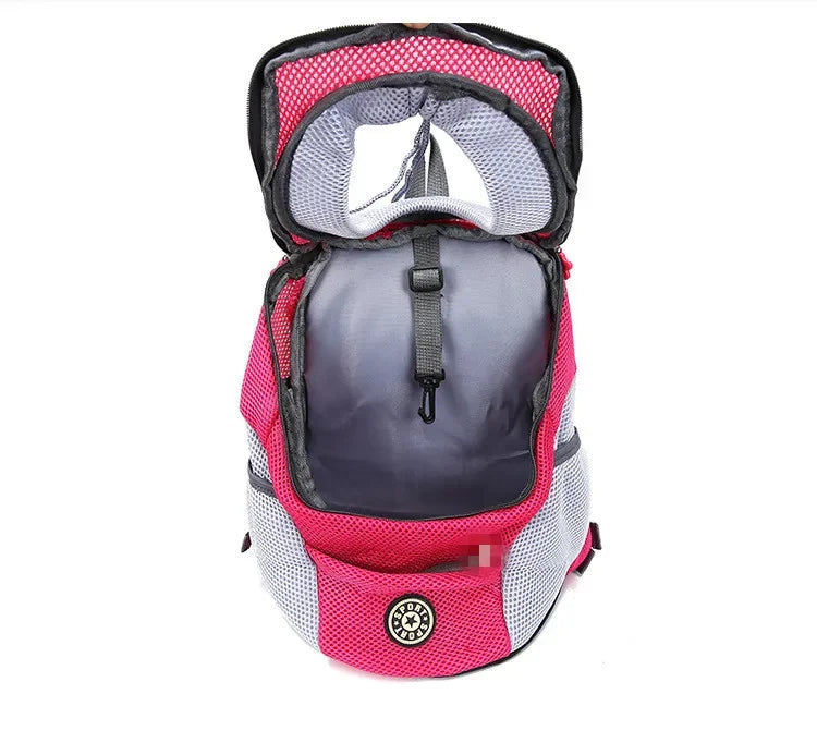 Portable travel backpack with double handles for pets.