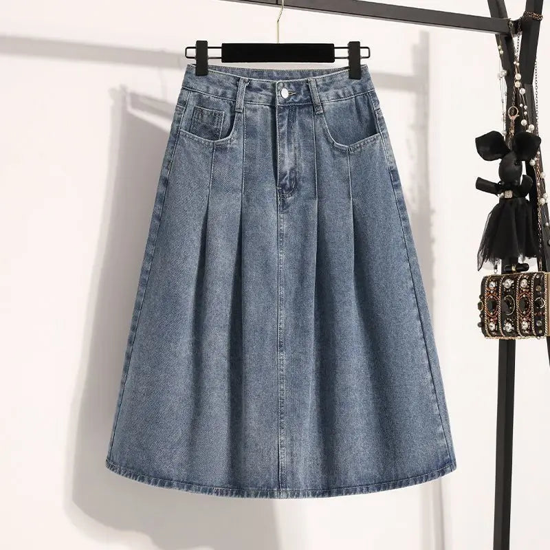High Waist A- Line Midi Skirt Denim.