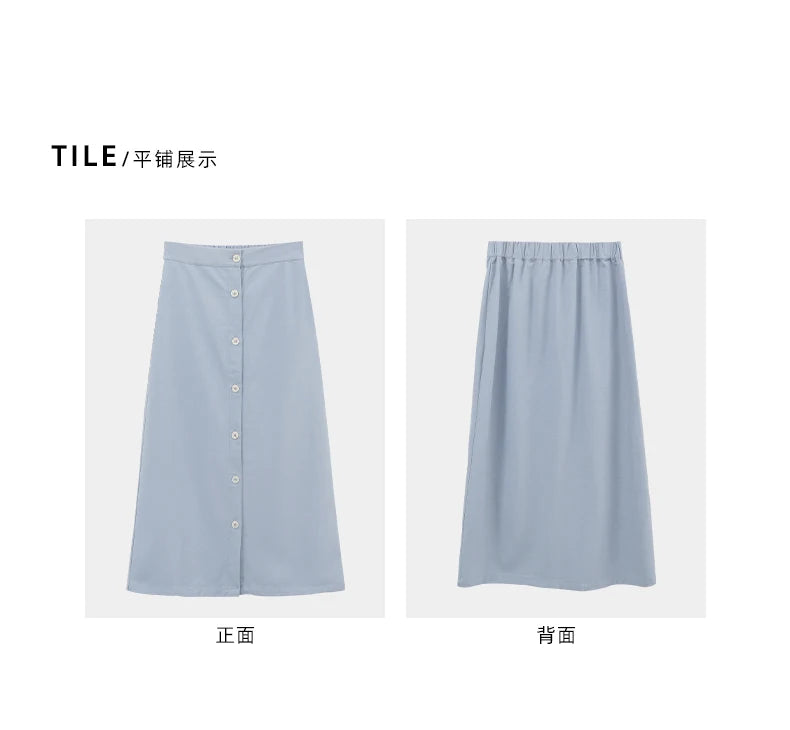 Women's Cotton Linen Skirt High Waist Elastic.