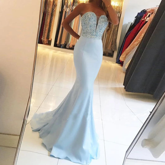 BEPEITHY Sweetheart Mermaid Blue Evening Dress Party Elegant Vestidos De Festa Sleeveless Prom Gown Formal Occasion Dresses