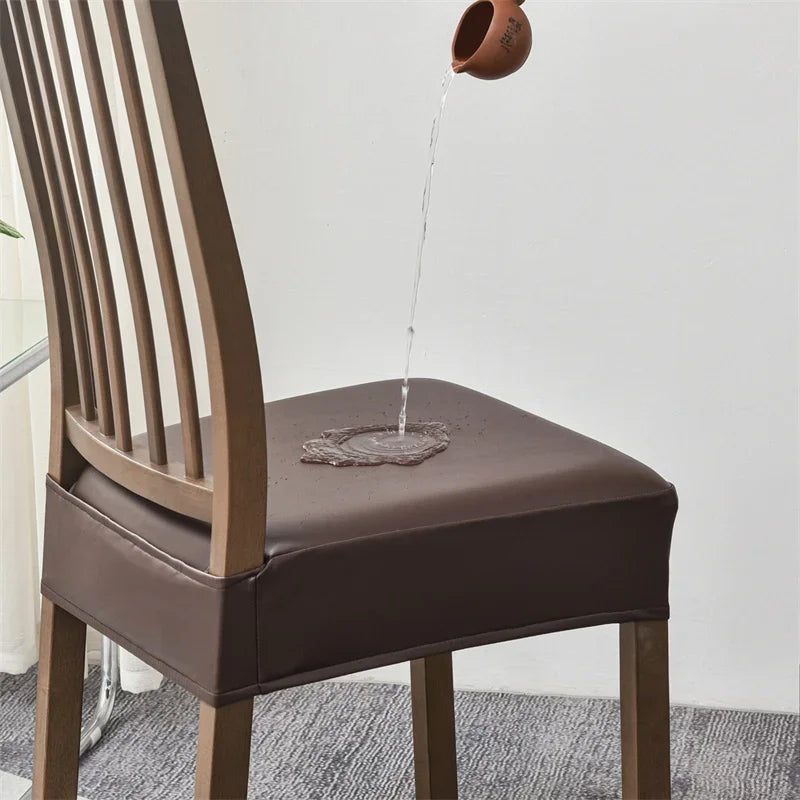 1PC PU Leather Chair Cover Waterproof Removable Dining Chairs Slipcovers Elastic Upholstered Seat Covers Furniture Protector