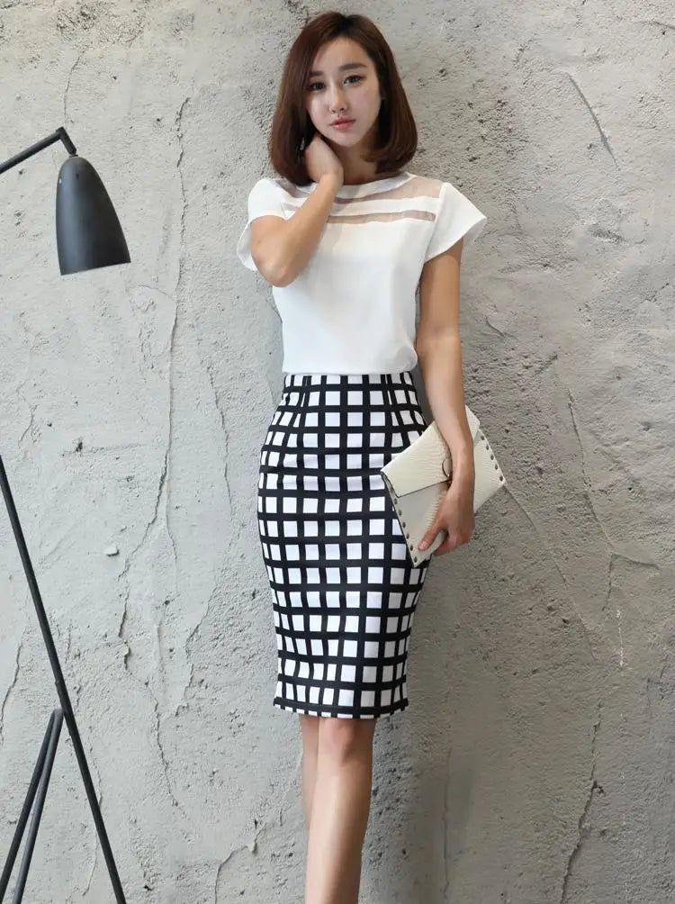Summer Fashion Plus Size Women's Skirt Plaid Skirt New High Waist Pencil Skirt