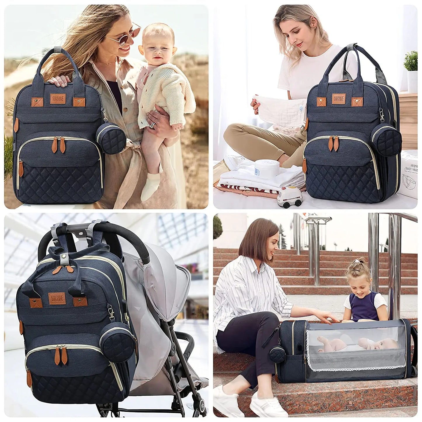 3 In 1 Diaper Bag Backpack Foldable Baby Bed.