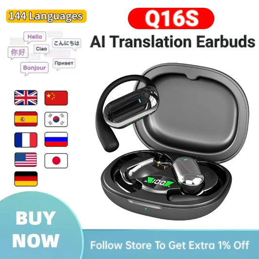 Smart Translator-oordopjes, meertalige OWS realtime vertaalhoofdtelefoon, 144 talen