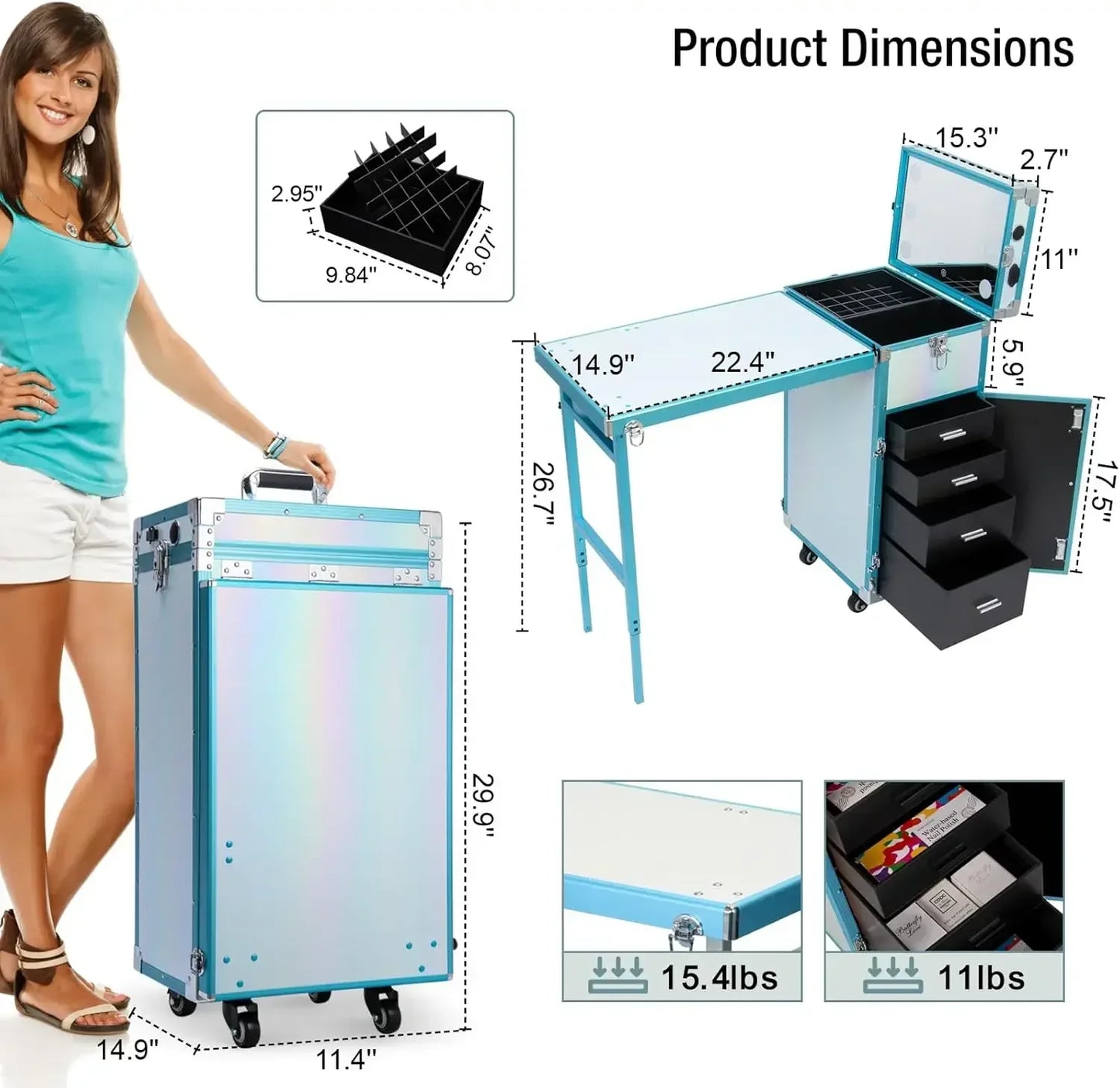 Portable Rolling Manicure Table Foldable.