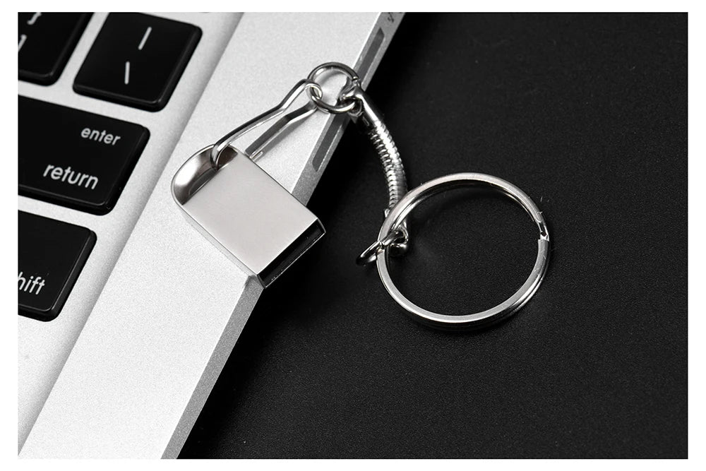 JASATER Super Mini Metal USB Flash Drive 128GB Silver Pen Drive with Free Key Ring 64GB Funny Creative Gift Memory Stick 32GB