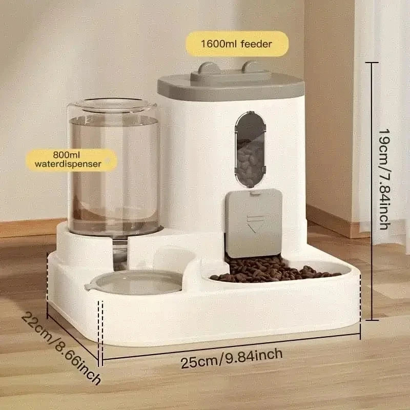 Automatic feeder and waterer set for dogs and cats: