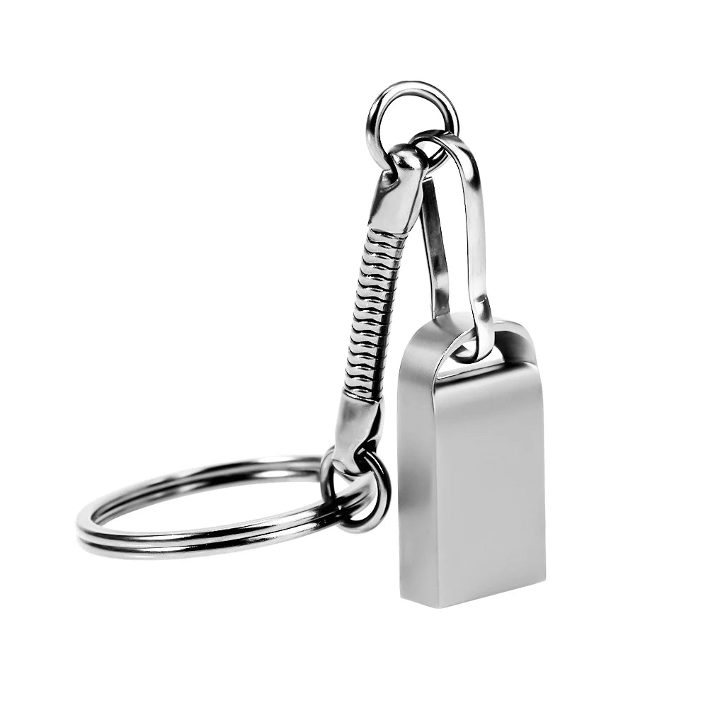 JASATER Super Mini Metal USB Flash Drive 128GB Silver Pen Drive with Free Key Ring 64GB Funny Creative Gift Memory Stick 32GB