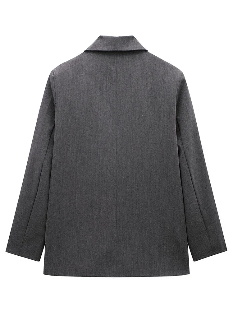 Willshela Women Fashion With Pockets Solid Double Breasted Blazer.