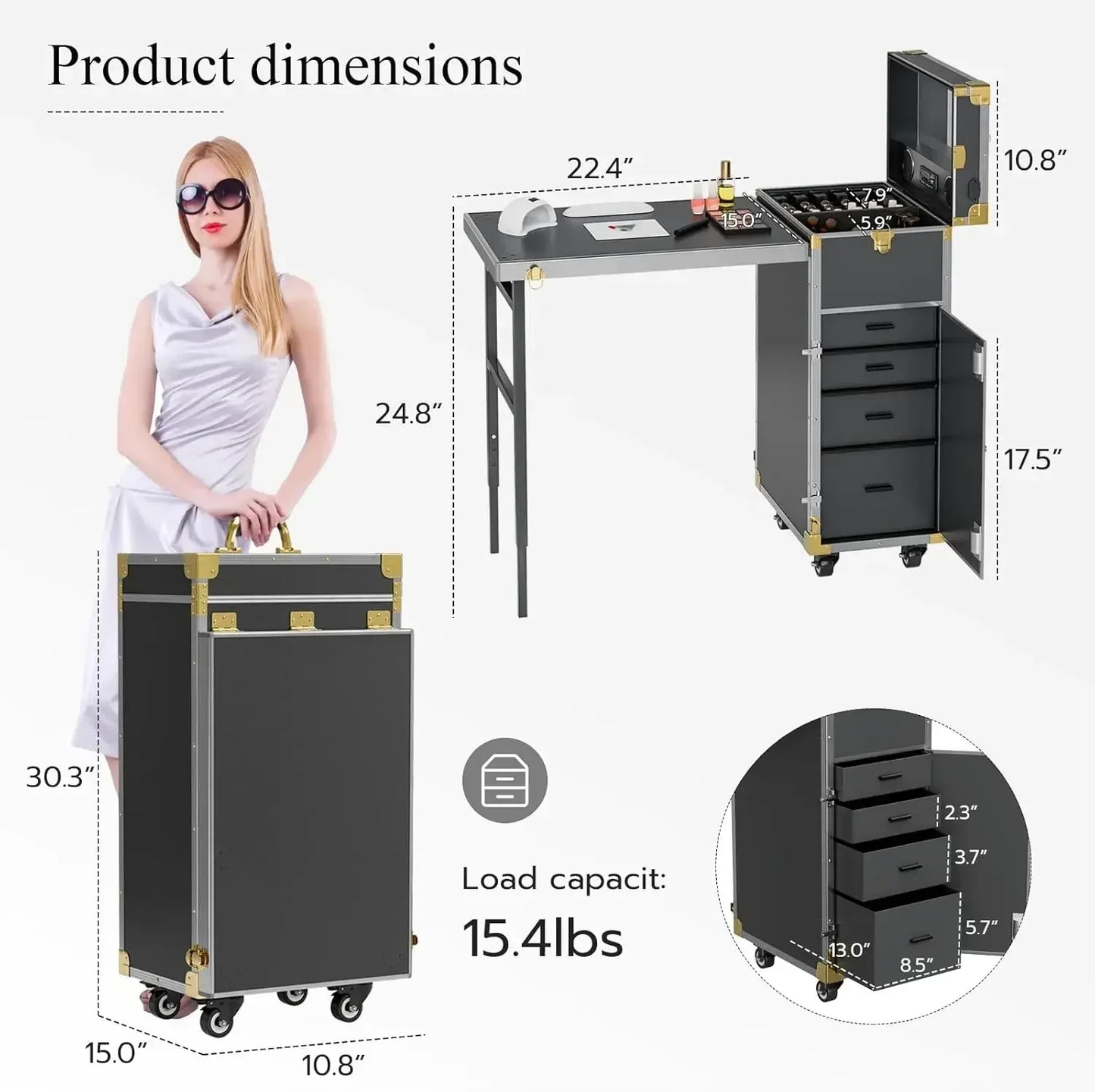 Portable Rolling Manicure Table Foldable.