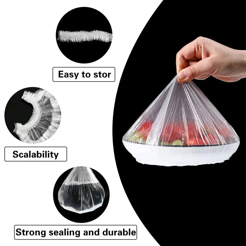 50-1000pcs Disposable Food CoverPlastic Wrap Elastic Food Lids For Fruit Bowls Cups Caps Storage Kitchen Fresh Keeping Saver Bag