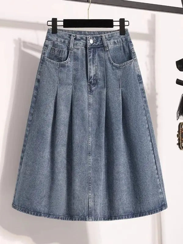 High Waist A- Line Midi Skirt Denim.