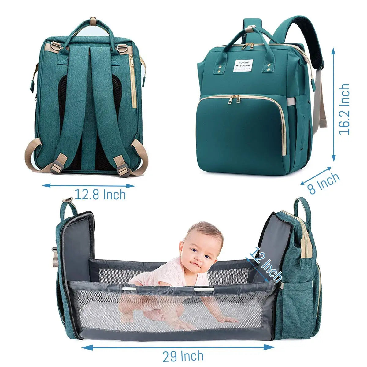 3 In 1 Diaper Bag Backpack Foldable Baby Bed.