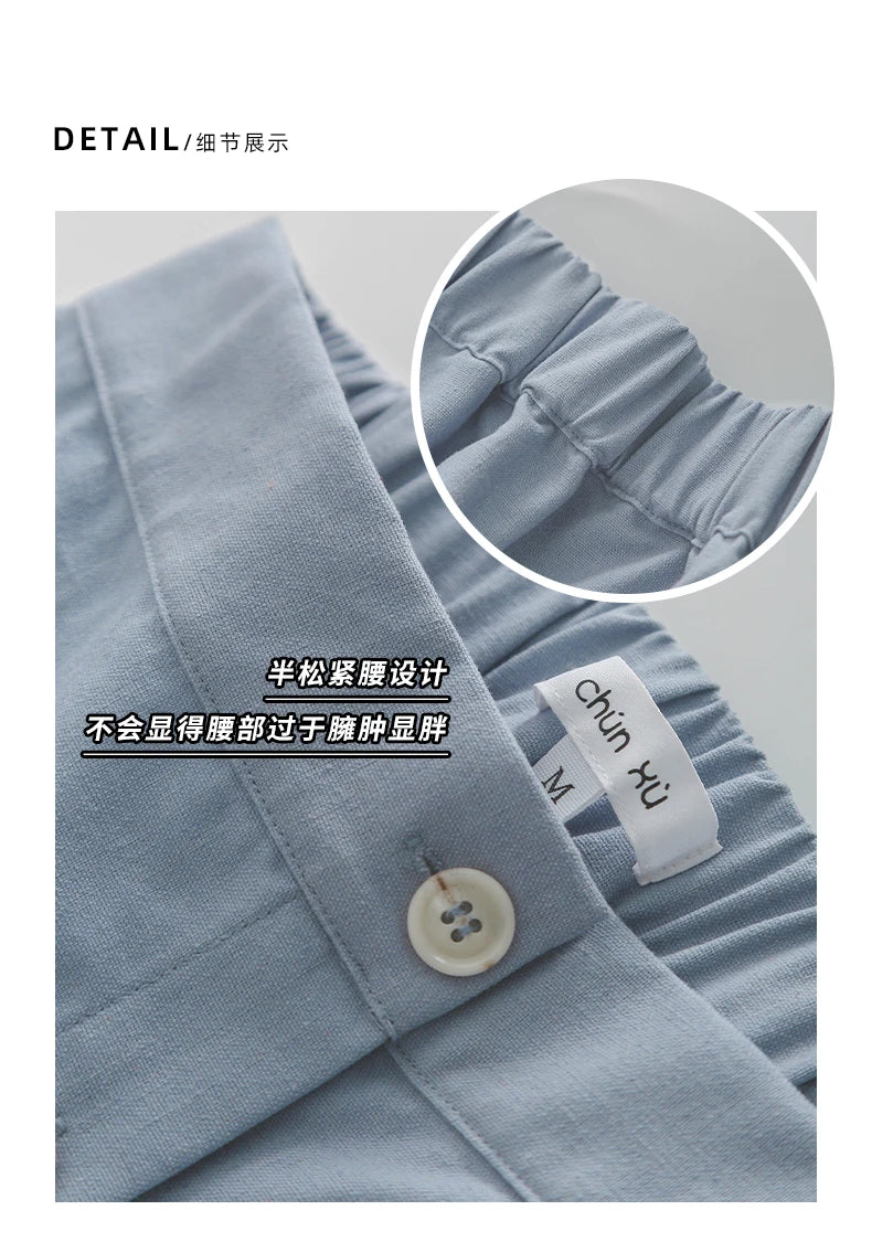 Women's Cotton Linen Skirt High Waist Elastic.