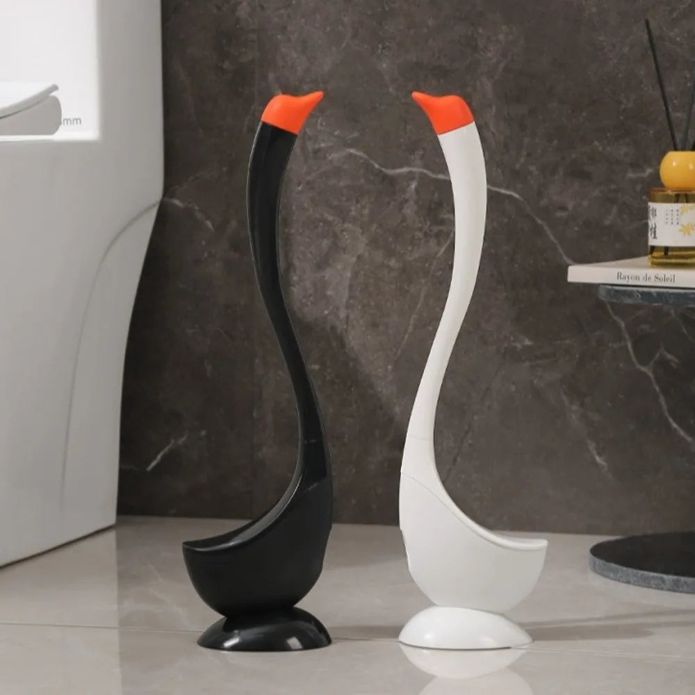 Swan Shape Long Handle Toilet Brush Dense Bristle Head Plastic.
