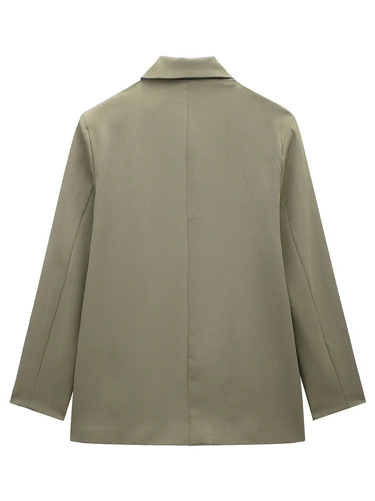 Willshela Women Fashion With Pockets Solid Double Breasted Blazer.