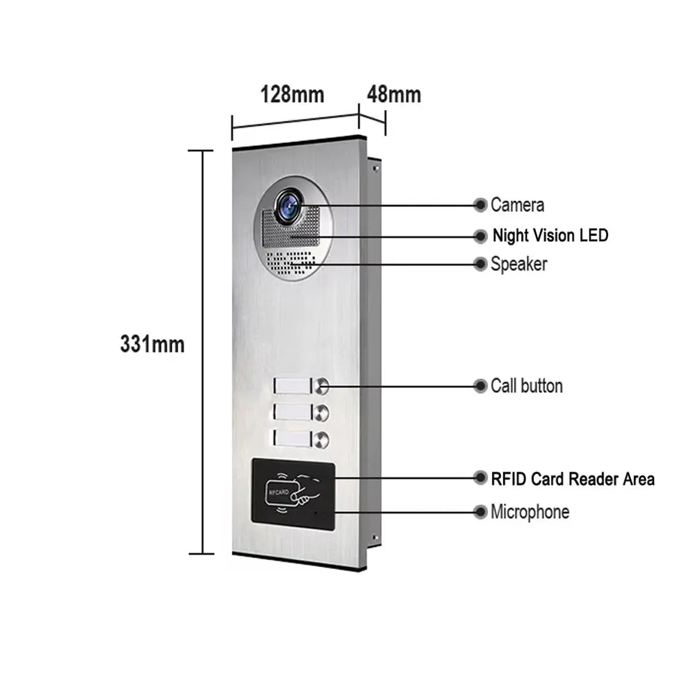 2/3 Unit Home 7 inch Video Doorbell Metal Outdoor Camera Video Doorphone Intercom System RFID Unlock for Apartments Residential