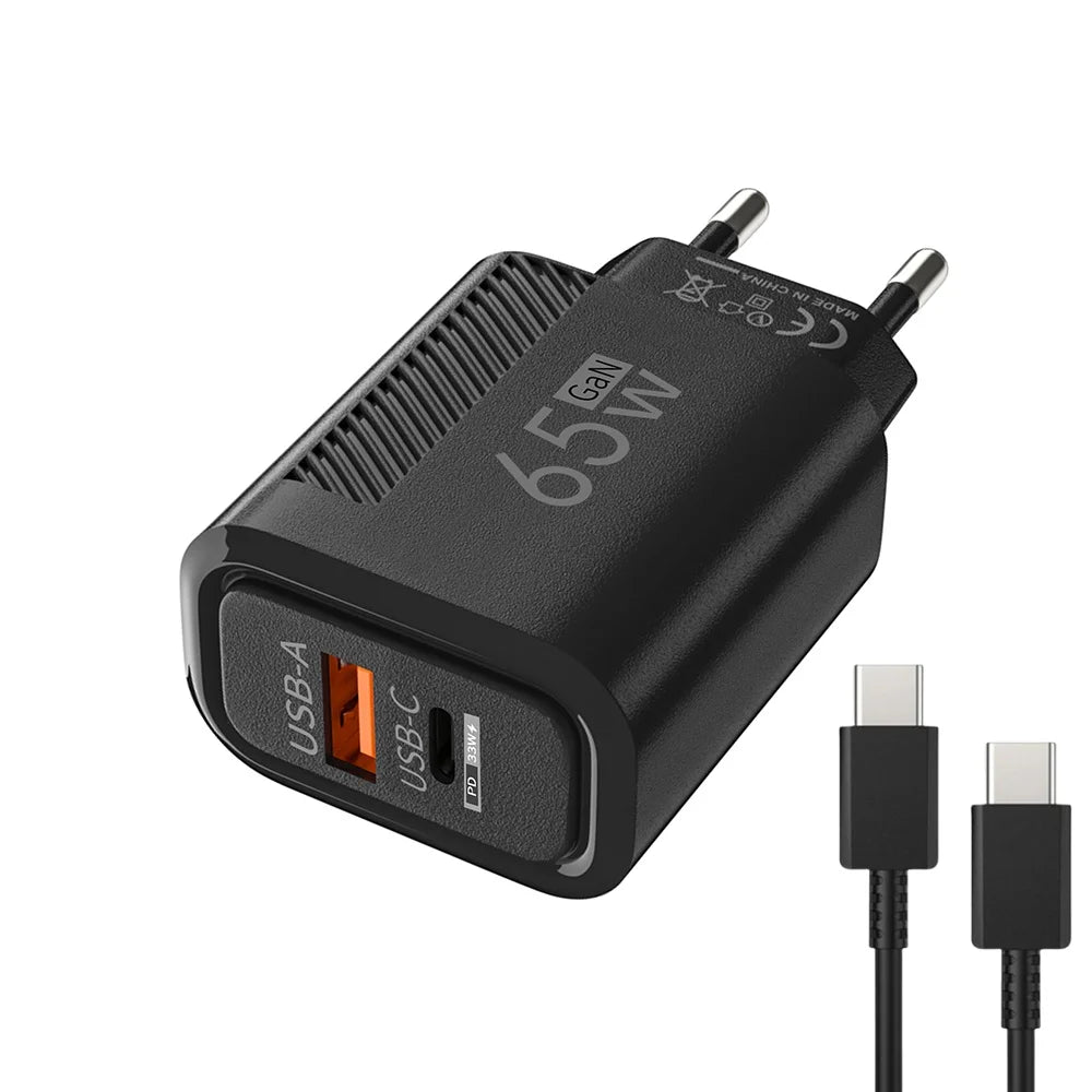 65W  Fast Charger Adapter For iPhone Samsung Xiaomi Type C Wall.
