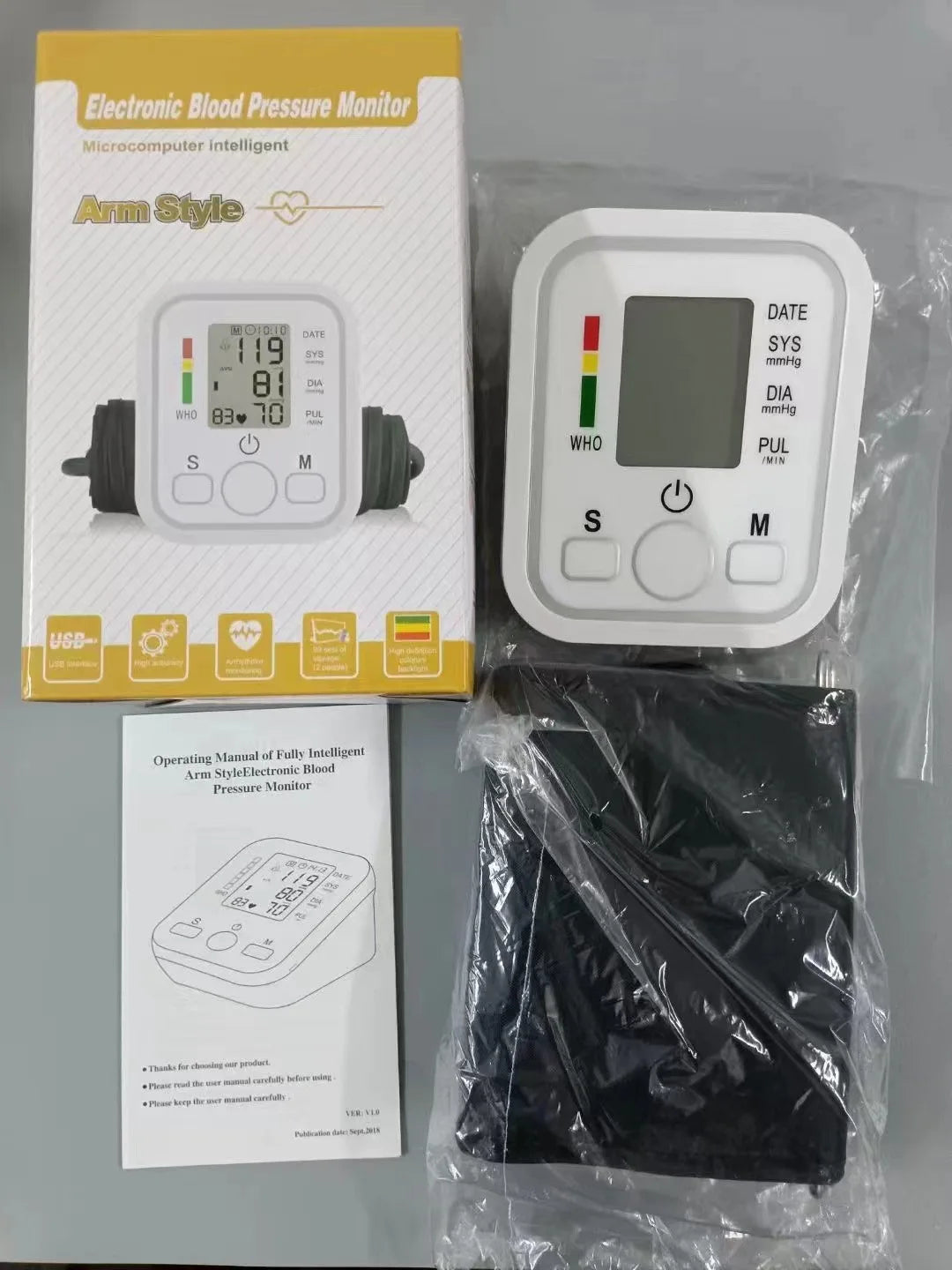 Automatic upper arm blood pressure monitor. sphygmomanometer