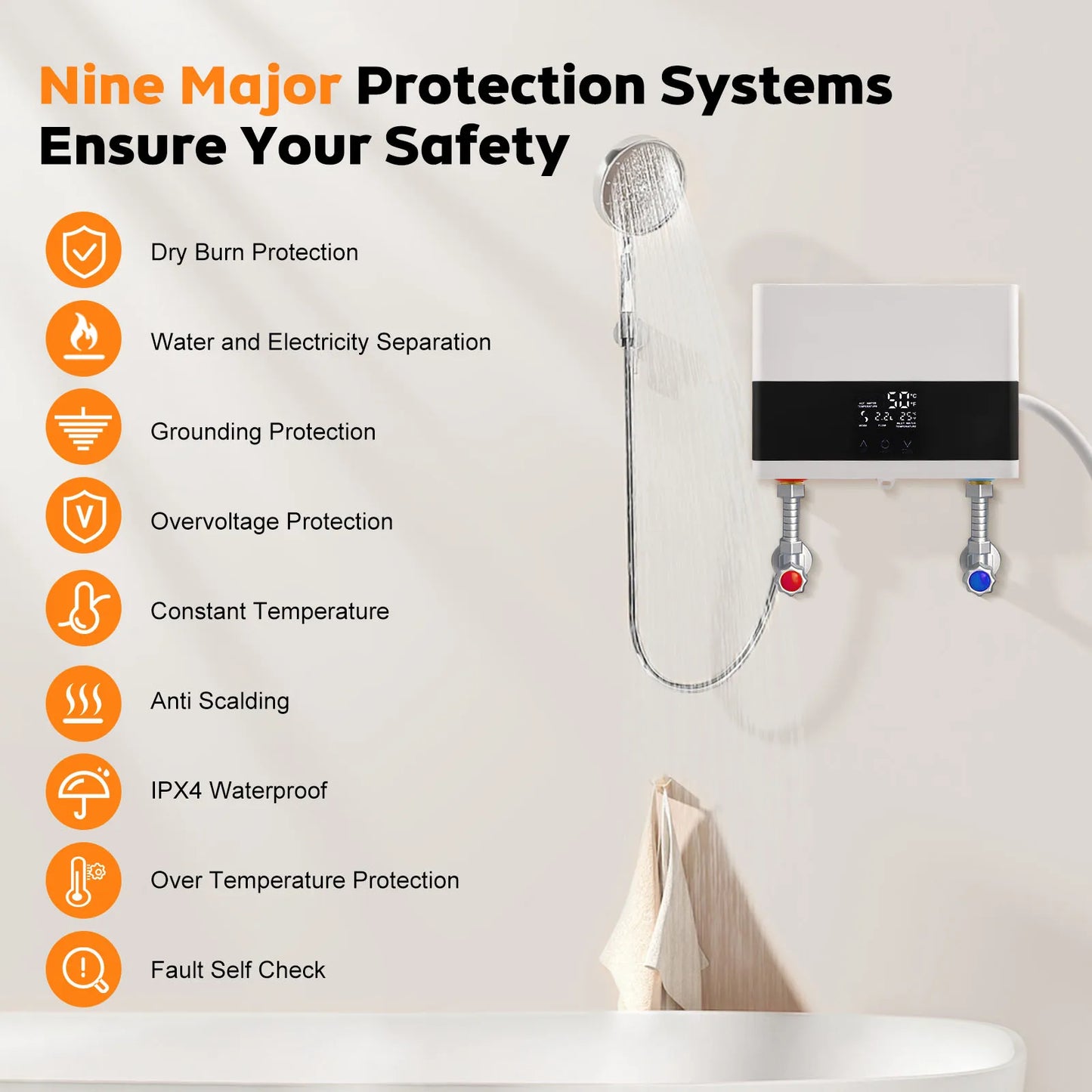 Mini Instantaneous Water Heater, Electric Tankless Water Heater, Small with LED Temperature Display