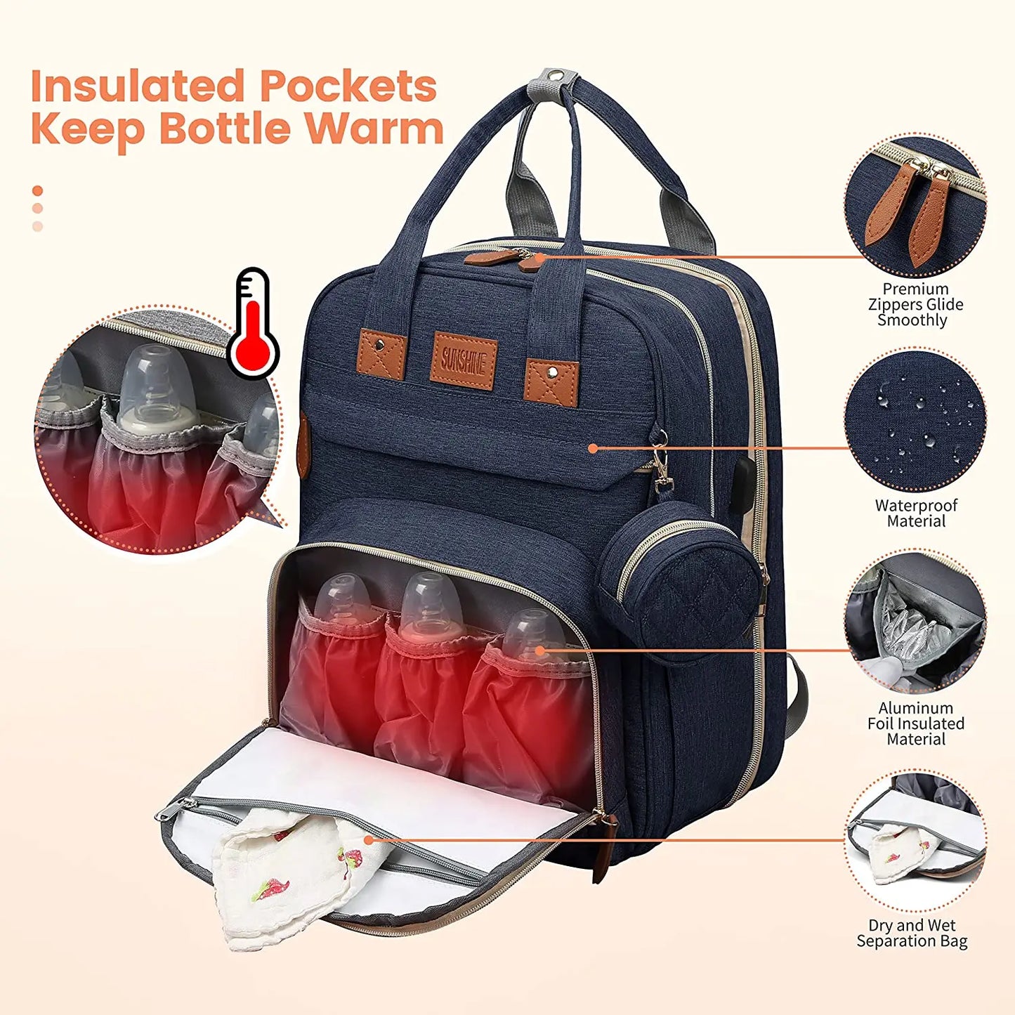 3 In 1 Diaper Bag Backpack Foldable Baby Bed.