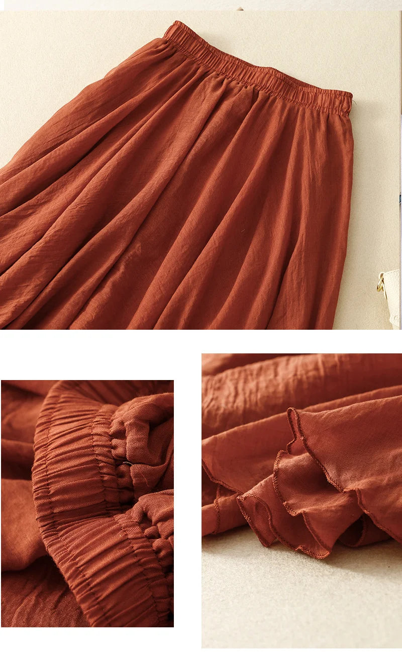 Slim Cotton Leaf Edge Double Layer Half Skirt Loose Waist.