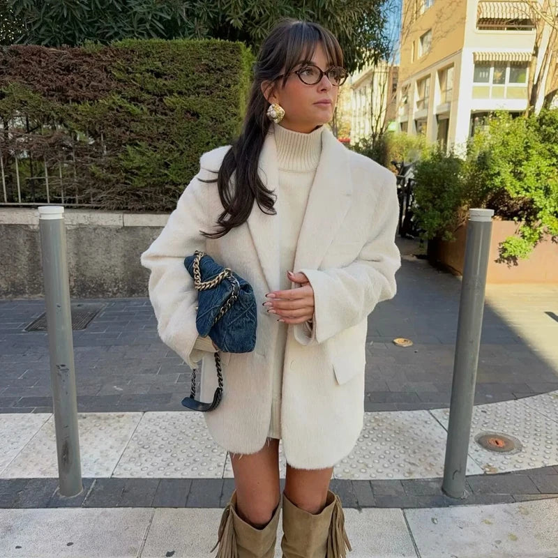 Fur Women's Blazers Fashion Outerwears Straight Long Blazer .