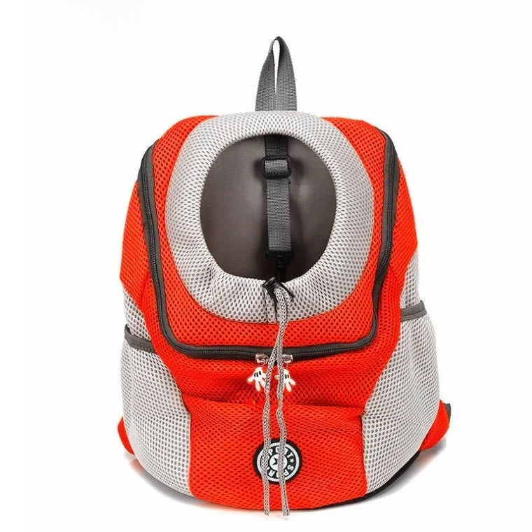 Portable travel backpack with double handles for pets.