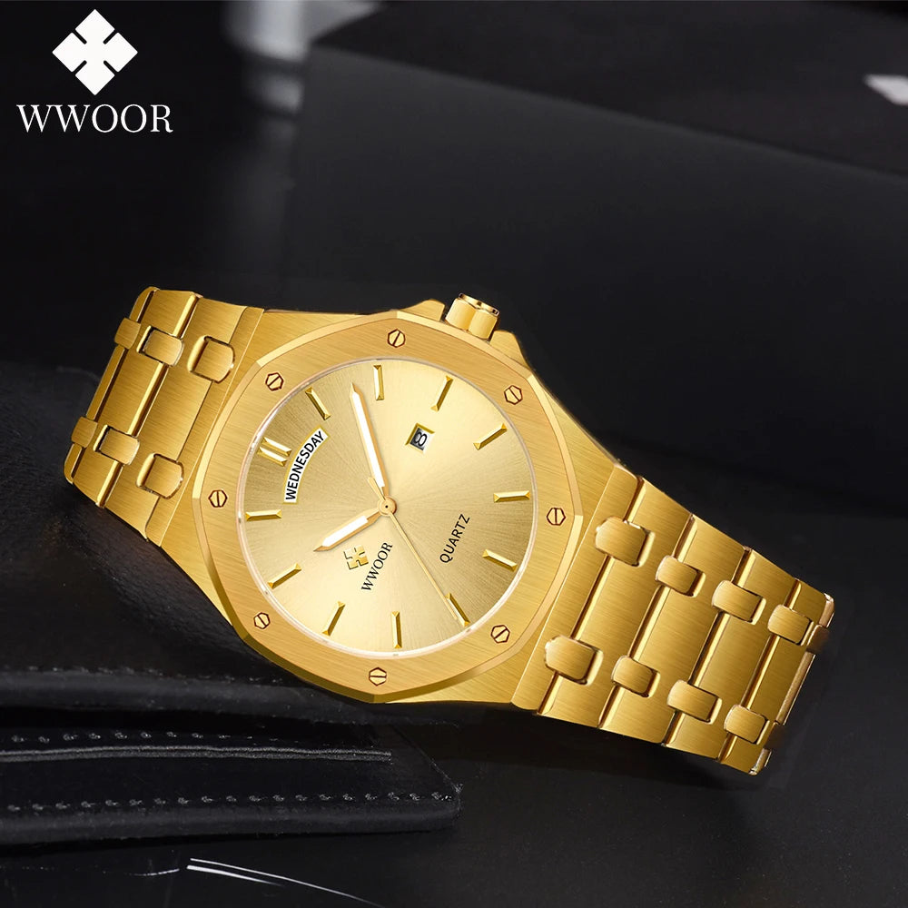 WWOOR Luxury Men Watch Business Quartz Clock Date Luminous Men's Watches Stainless Steel Waterproof Wristwatch Relogio Masculino