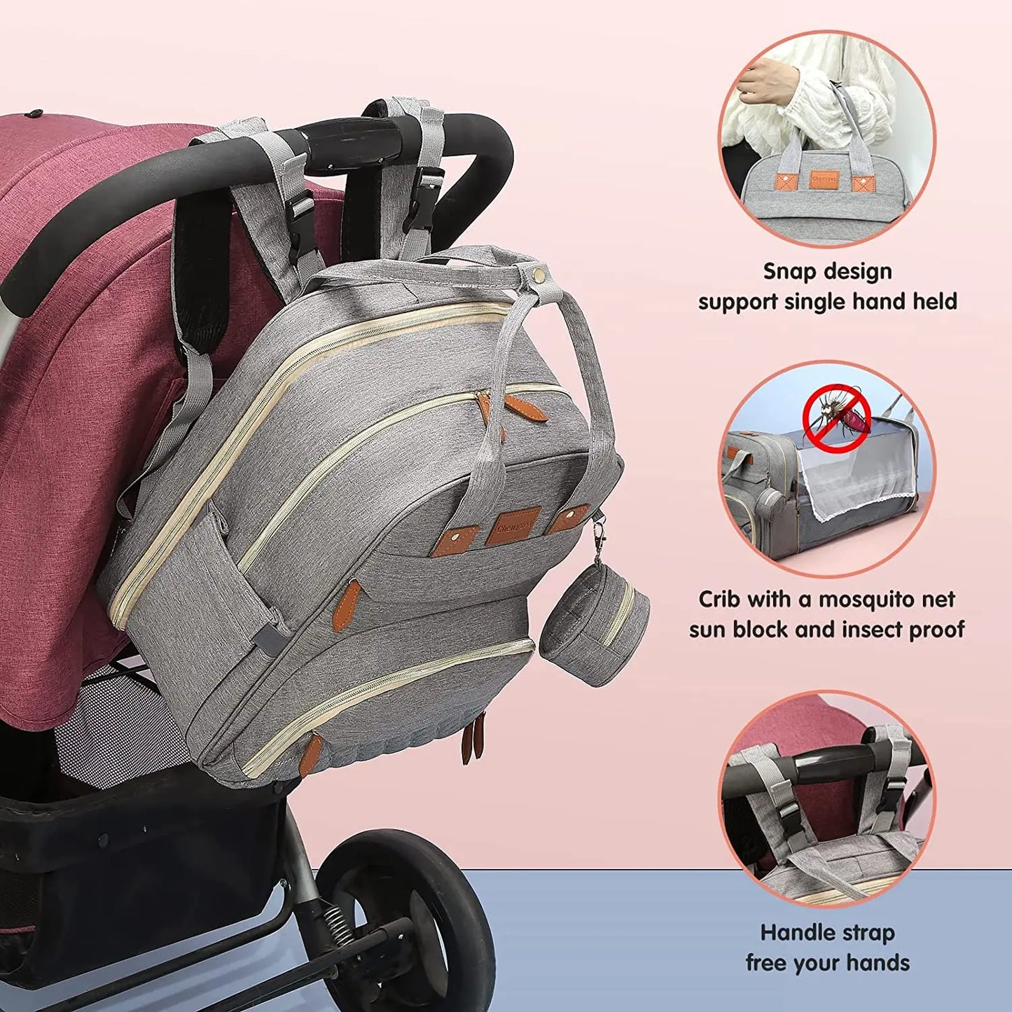 3 In 1 Diaper Bag Backpack Foldable Baby Bed.