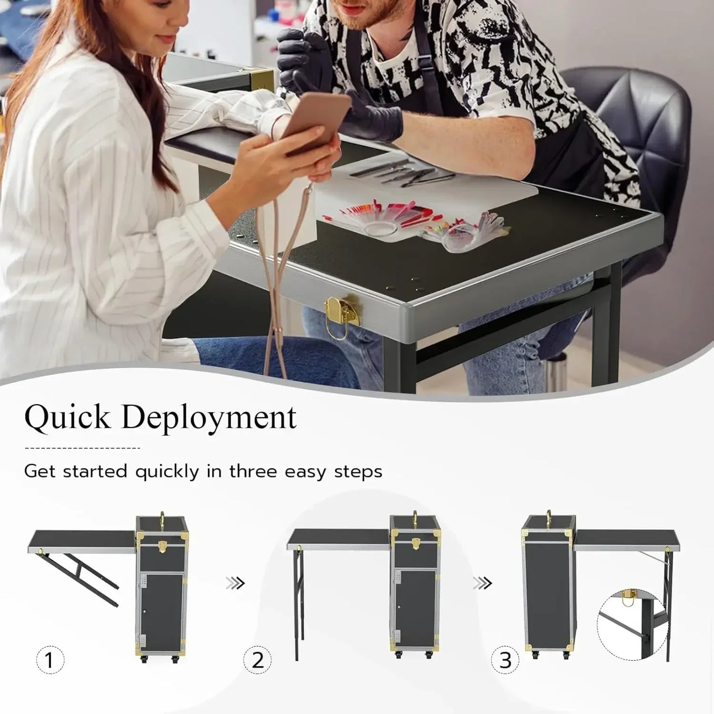 Portable Rolling Manicure Table Foldable.