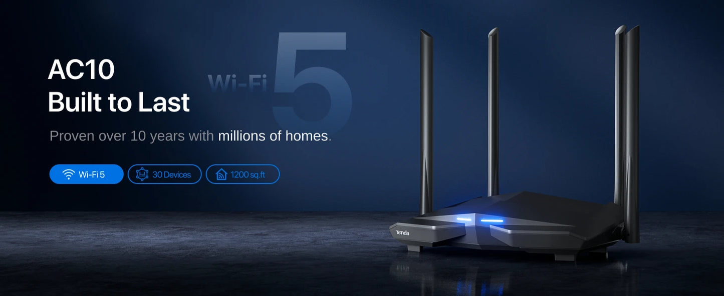 Tenda WIFI Router AC1200 Dual-Band 2.4G 5GHz AC10 Wireless Router Wi-Fi Repeater 4*6dBi Antenna 802.11ac Wave 2.0 Gigabit Router