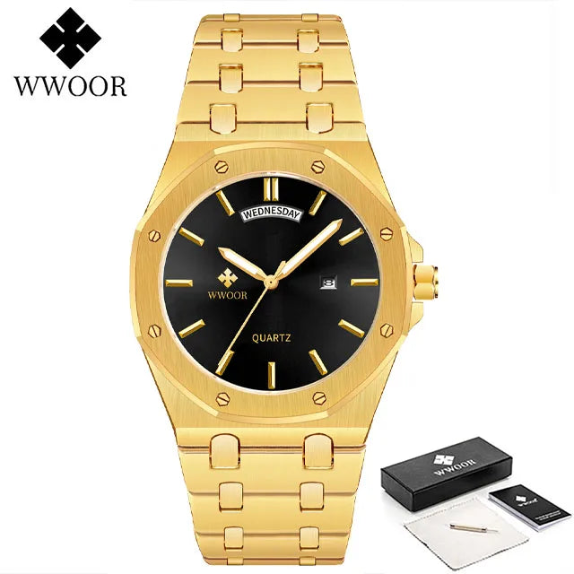WWOOR Luxury Men Watch Business Quartz Clock Date Luminous Men's Watches Stainless Steel Waterproof Wristwatch Relogio Masculino