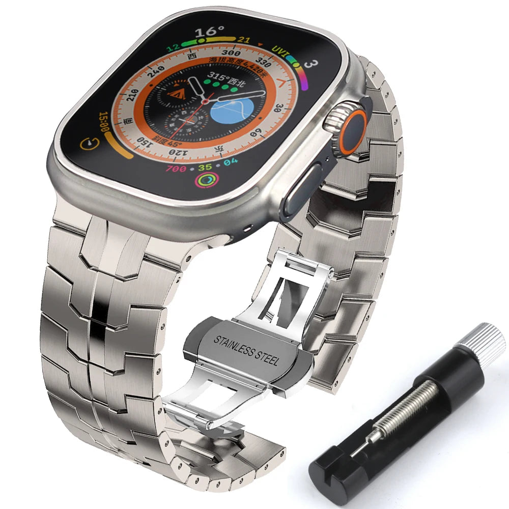 Stainless Steel Strap for Apple Watch Ultra 2 49mm 7 8 9 45mm 44mm Man Metal Link Bracelet iWatch Band 6 5 4 SE 3 42mm 41mm 40mm
