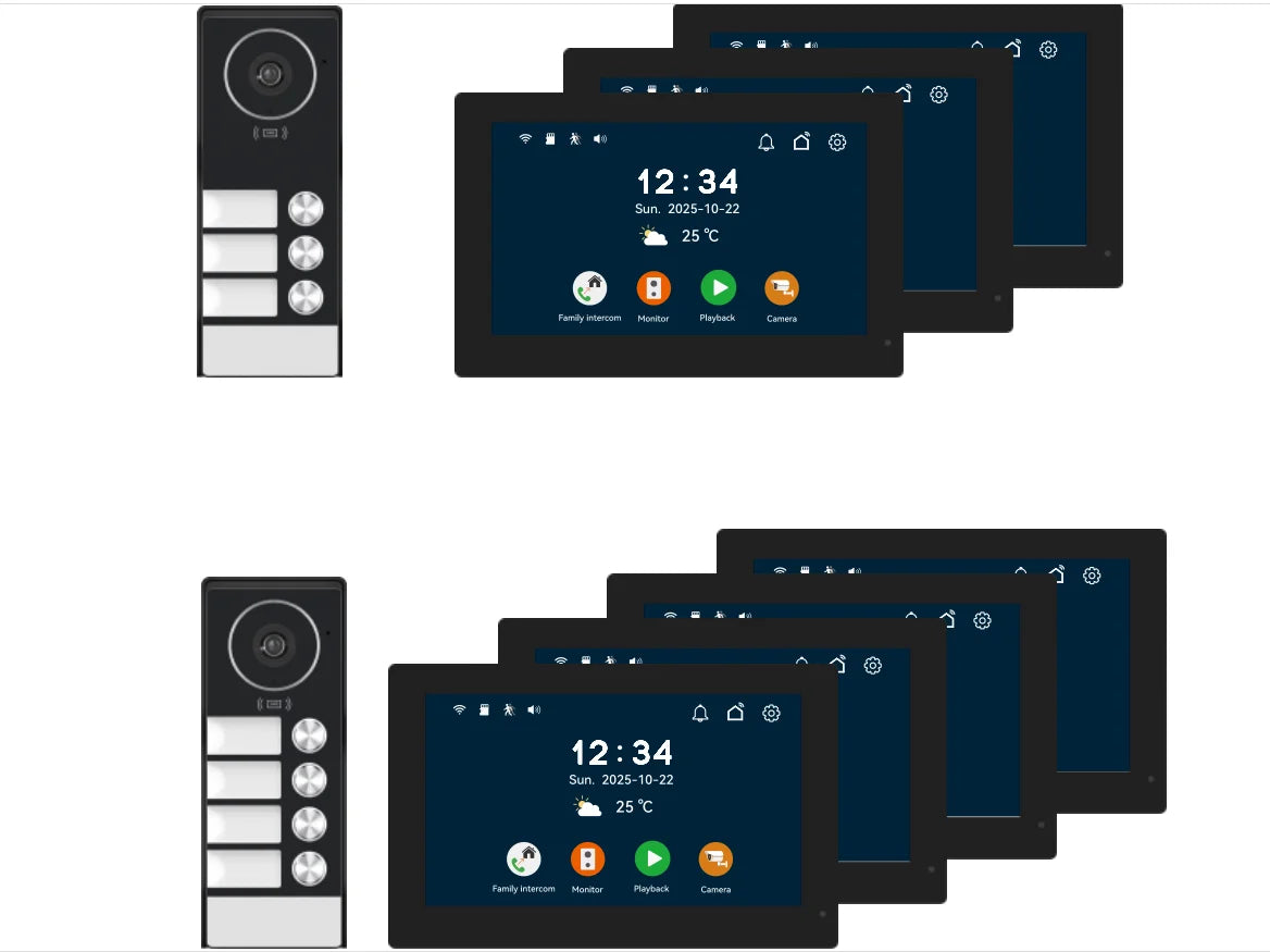 TUYA 5G WIFI 2-3-Unit Apartments Intercom Video Doorbell with RFID Card Unlock 2 Wired 10inch LCD Video Door Phone System