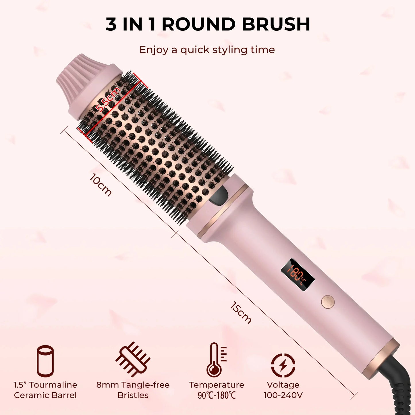 Electric Hair Brush Curler Straightener Valentine's Day Gift - Short Hair Styler ION- Technology Anti-Scalding Universal Voltage