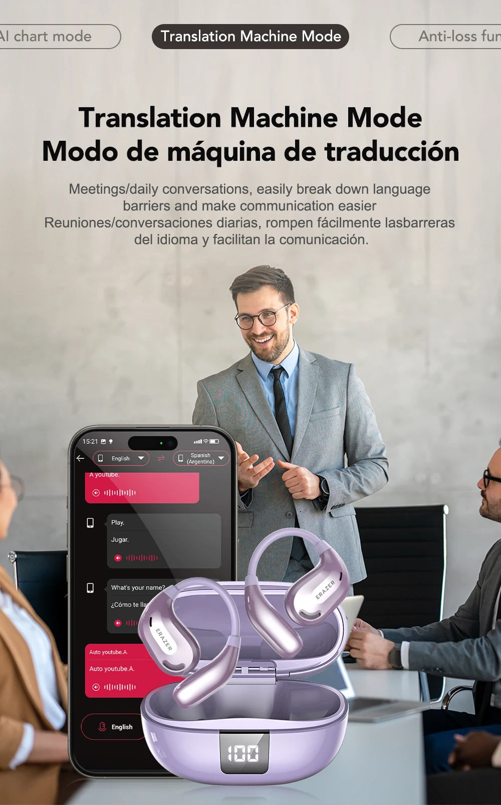 Wooask F56 OWS Translator Earbuds - Real-time 144 Languages.