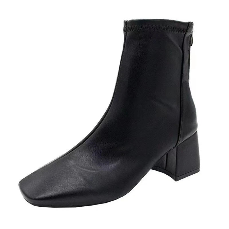 Winter Women Ankle Boots Female Square Toe High Heels Short Boot Ladies Warm Plush Zipper Platform Shoes Botas Mujer 2023